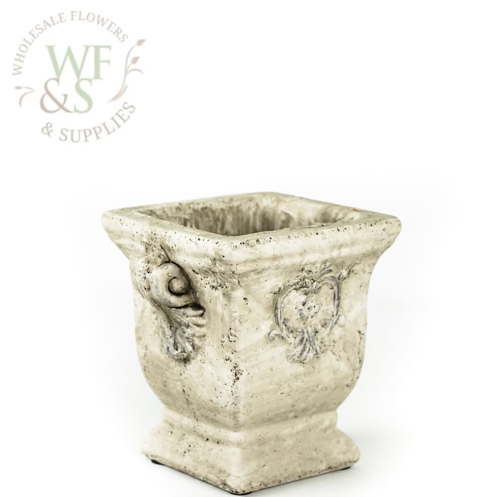 Square Clay Planter with Flower Insignia 5" Tall 
