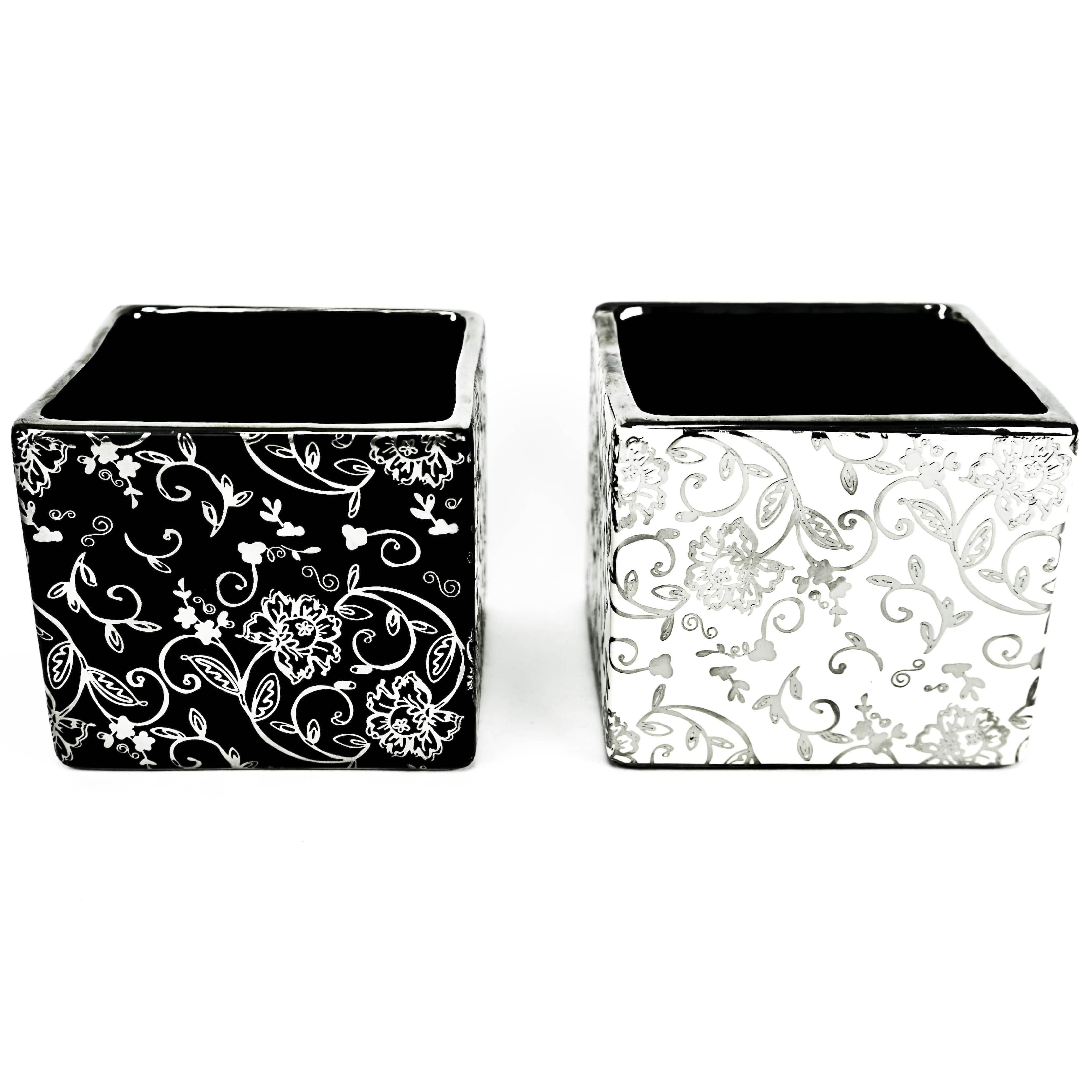 5" Ceramic Vase - White With Silver Overlay DISC