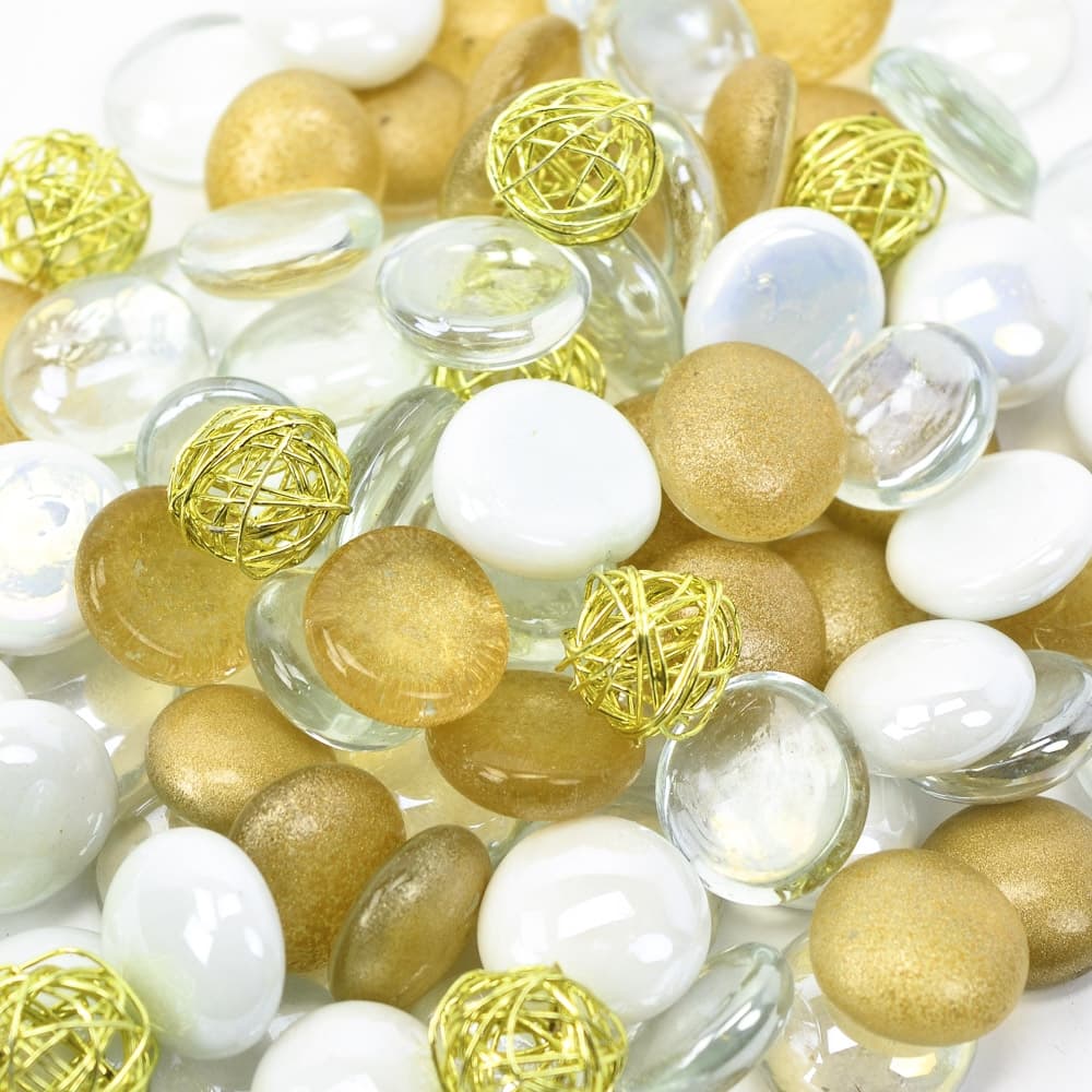 Glass Gems Mix - Gold White Clear iridescent DISC BY VENDOR