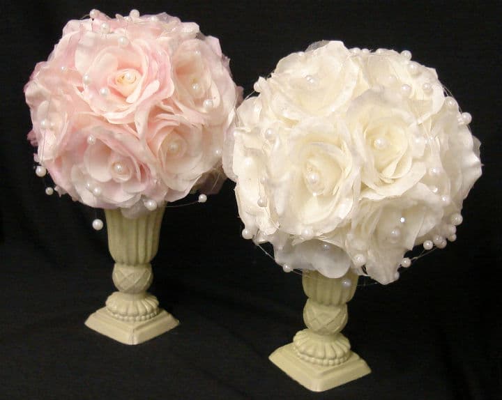 12" Silk Rose Topiary with Pearls  DISC
