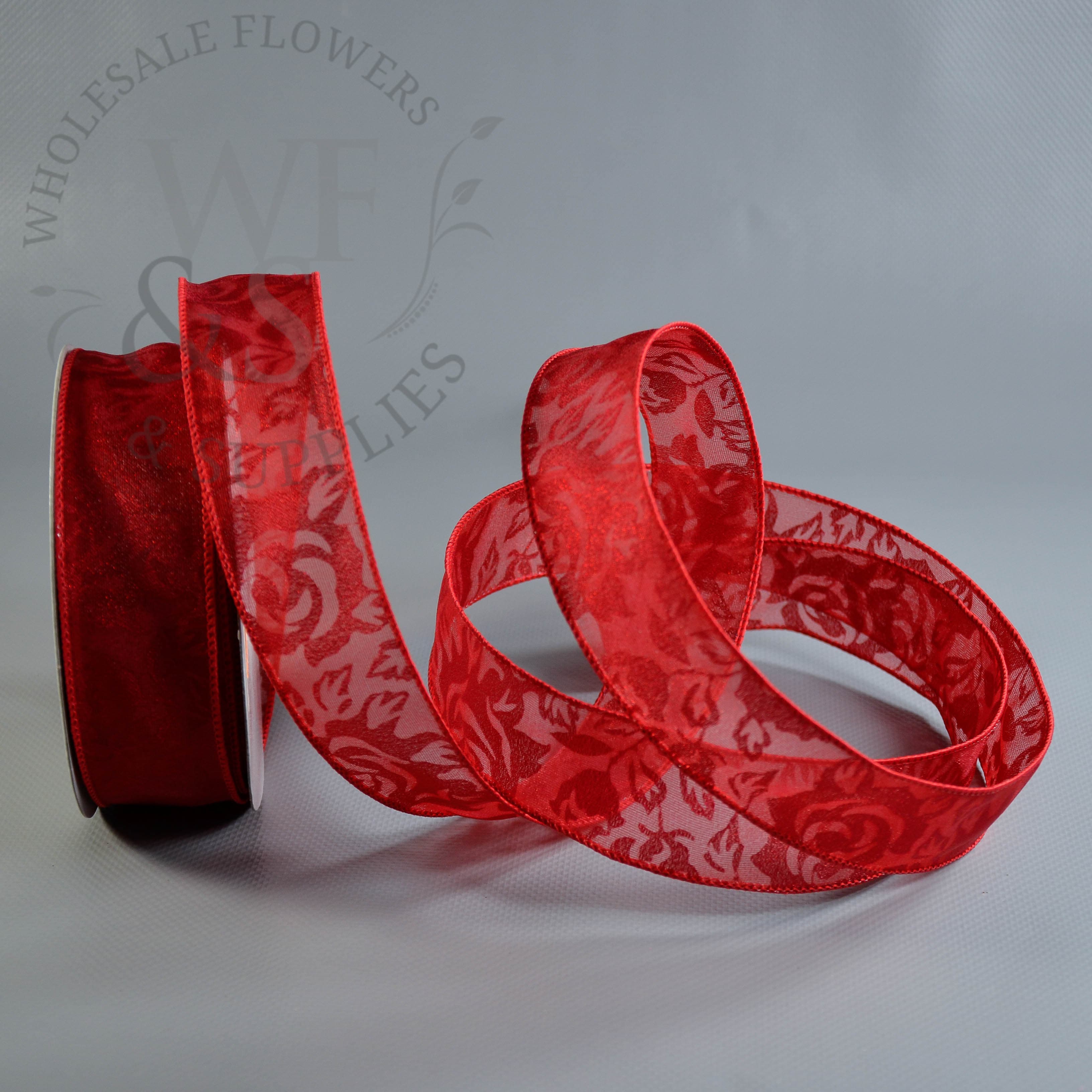 1.5" Red lace Wired Ribbon