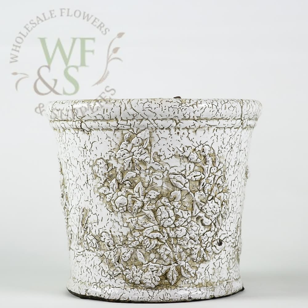 Distressed Cylinder Clay Pot  in White 6.5" Tall DISC BY VENDOR