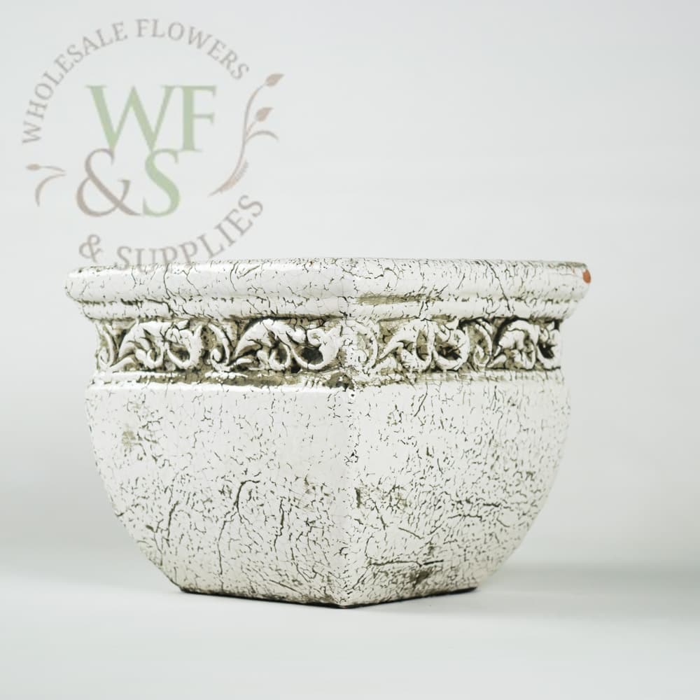 White Distressed Clay Pot Planter 7" Tall