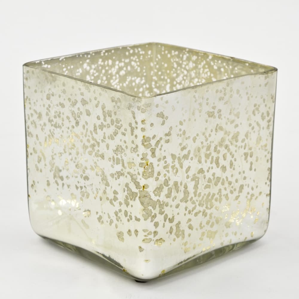4 Inch Mercury Glass Cube Vase