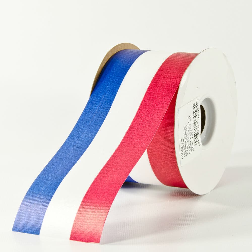 2 3/4" Wide Tri-Color, Red, White and Blue Flora Satin Ribbon