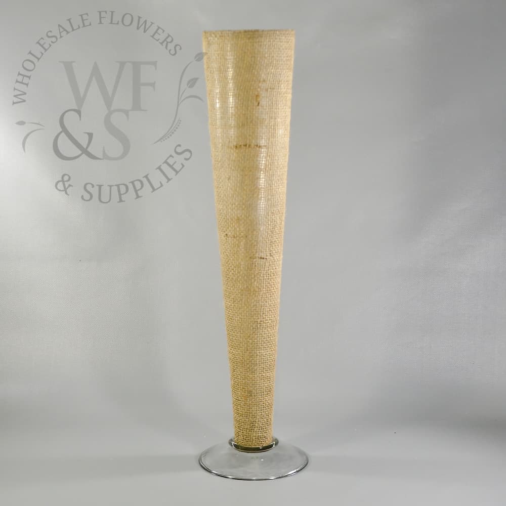 Burlap Covered Glass Pilsner Vase 24"