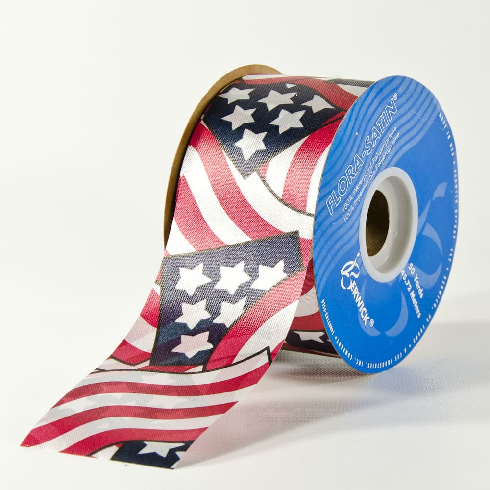 2 3/8" Wide Patriotic Flora Satin Ribbon