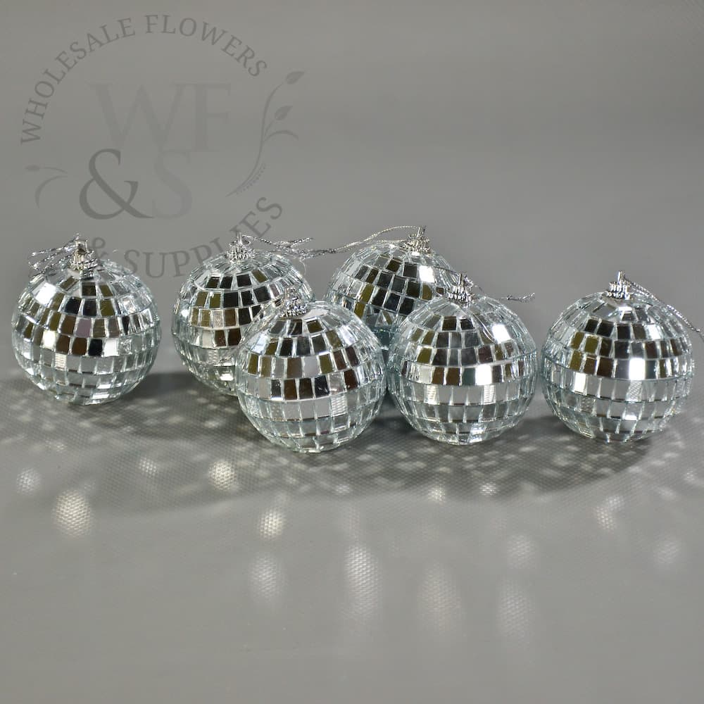 6 Pack Silver Mirror Disco Balls 2.25"