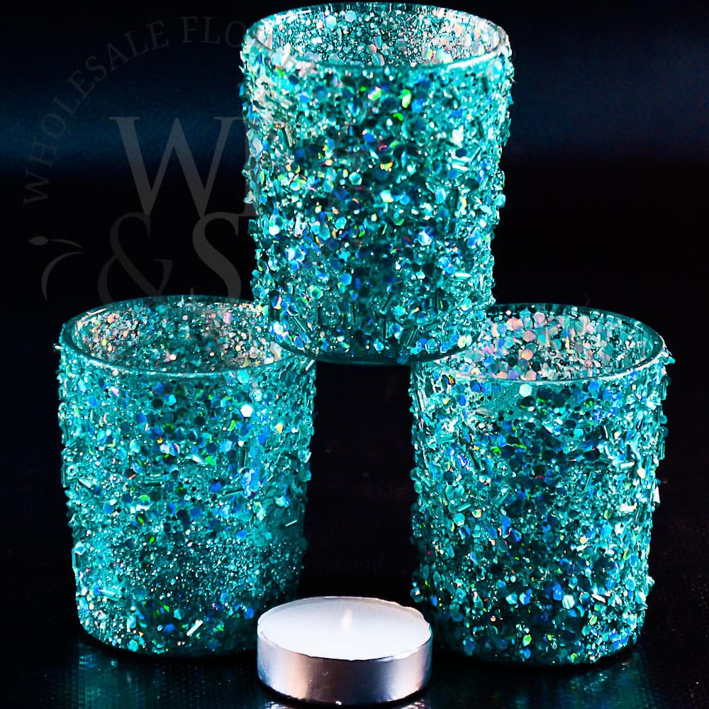 2 5/8"  Teal/Turquoise blue candle holders