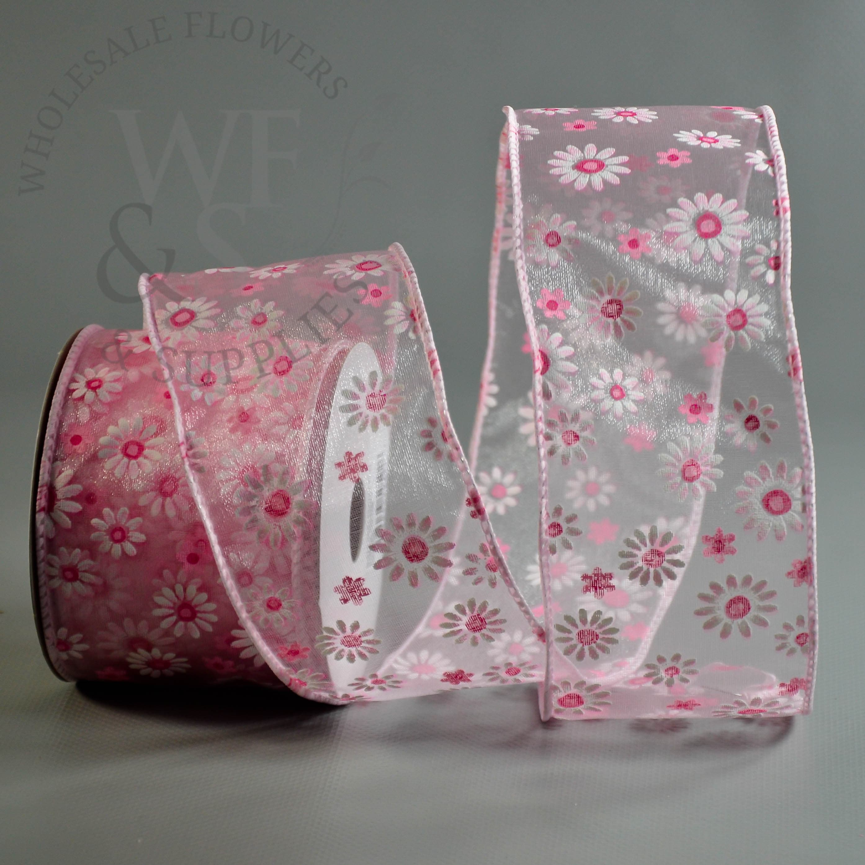 2.5" Sheer Daisy Print Wired Ribbon