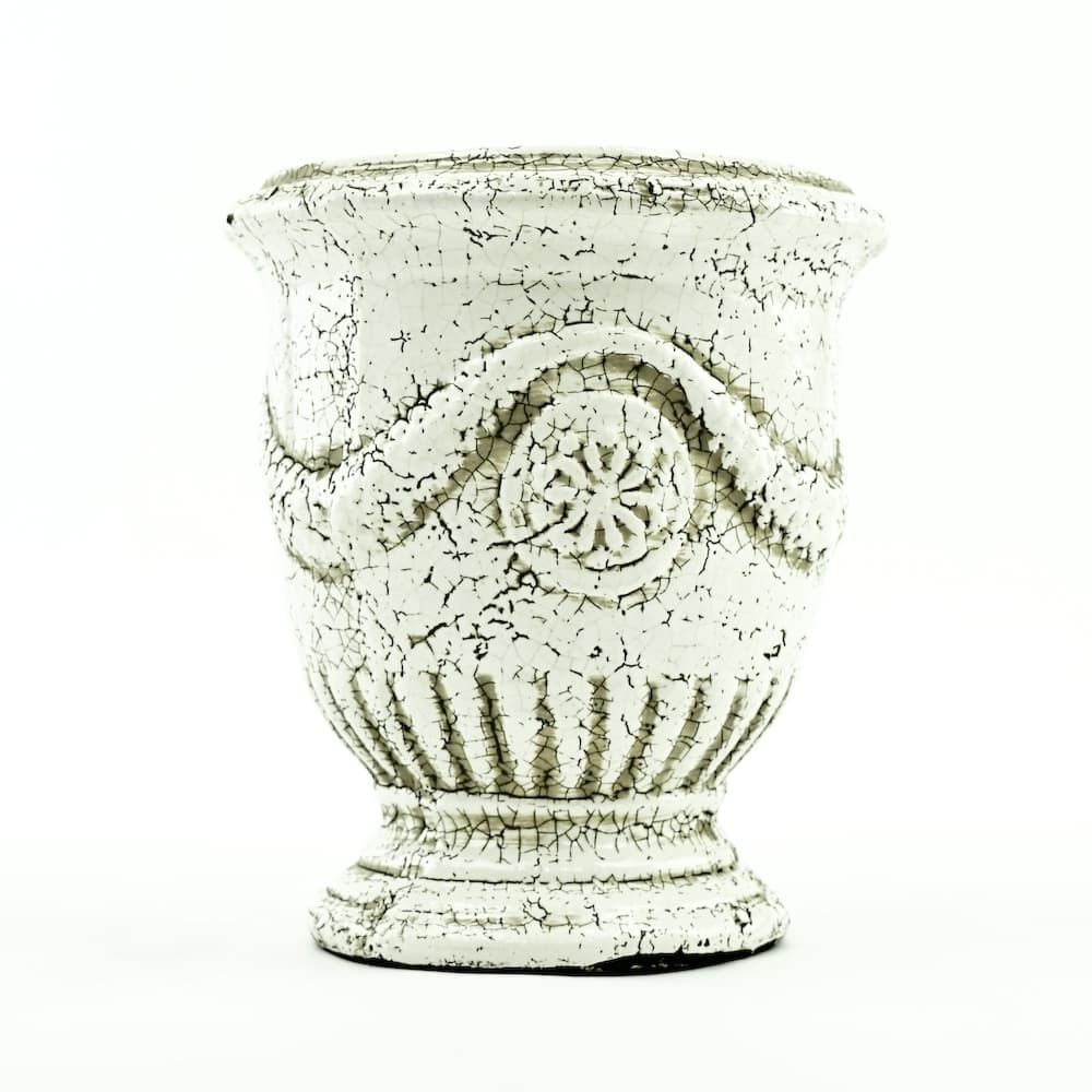 7" White Distressed Clay Pedestal Urn DISC