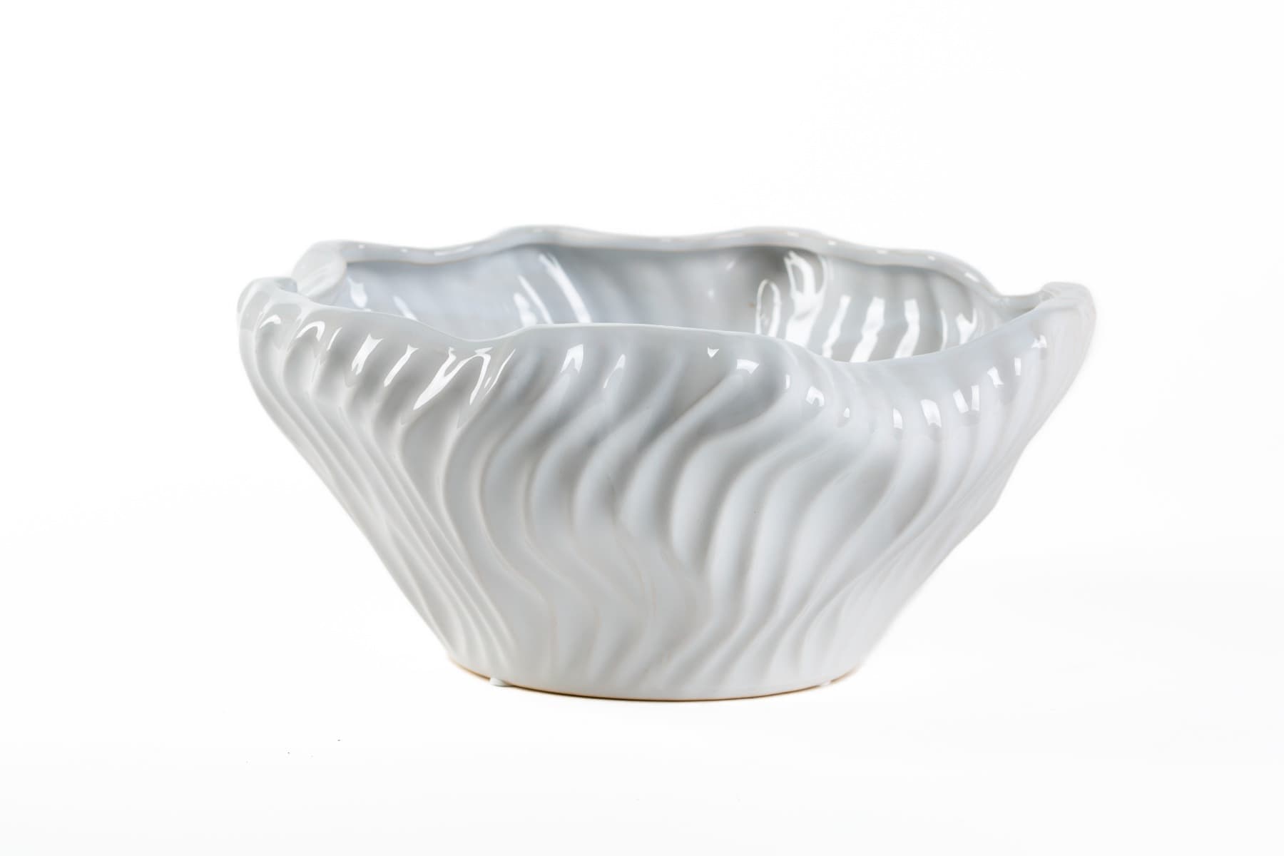 11" Wavy White Ceramic Bowl
