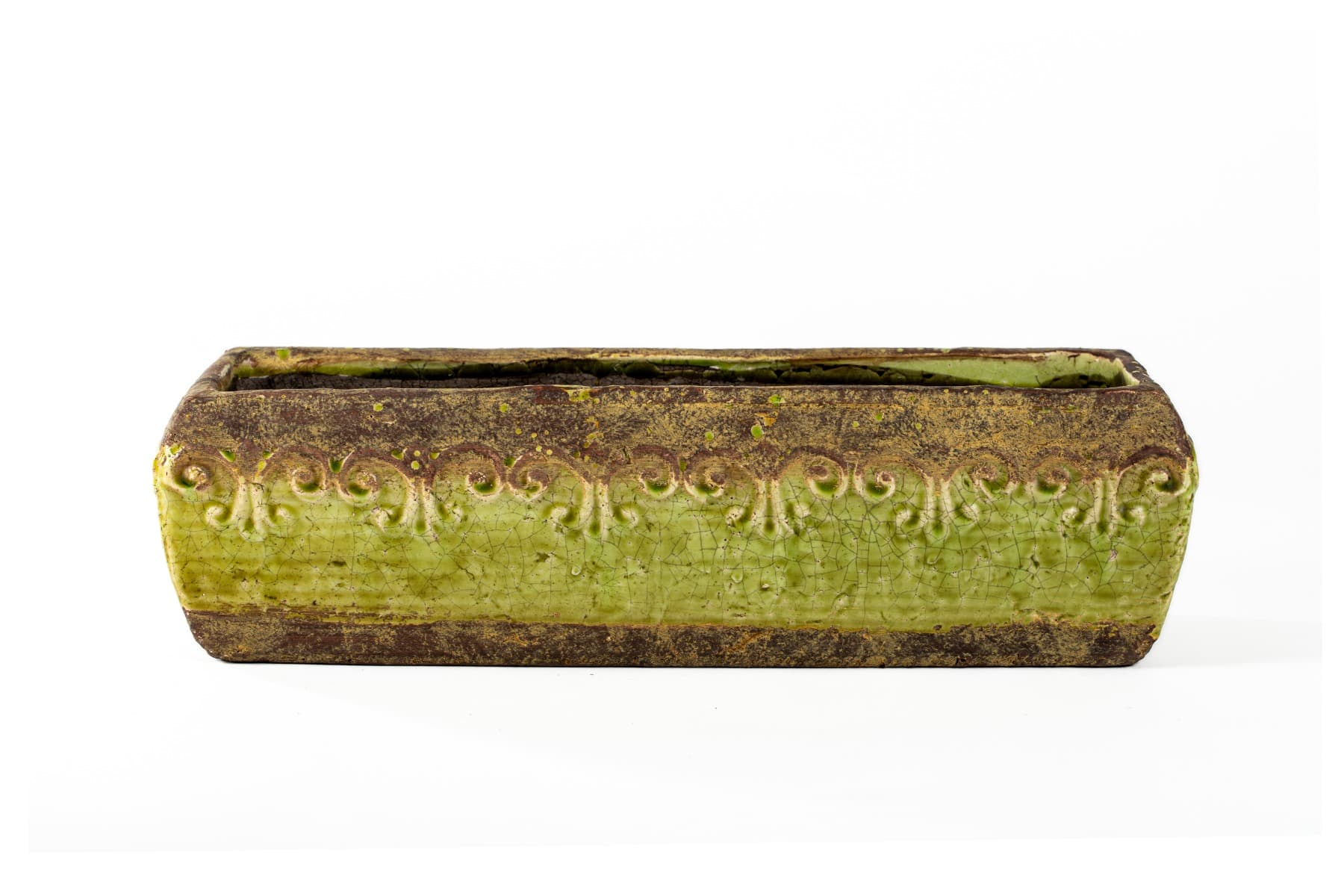 17.5"  Rectangular Two Tone  Green Rustic Clay  Planter