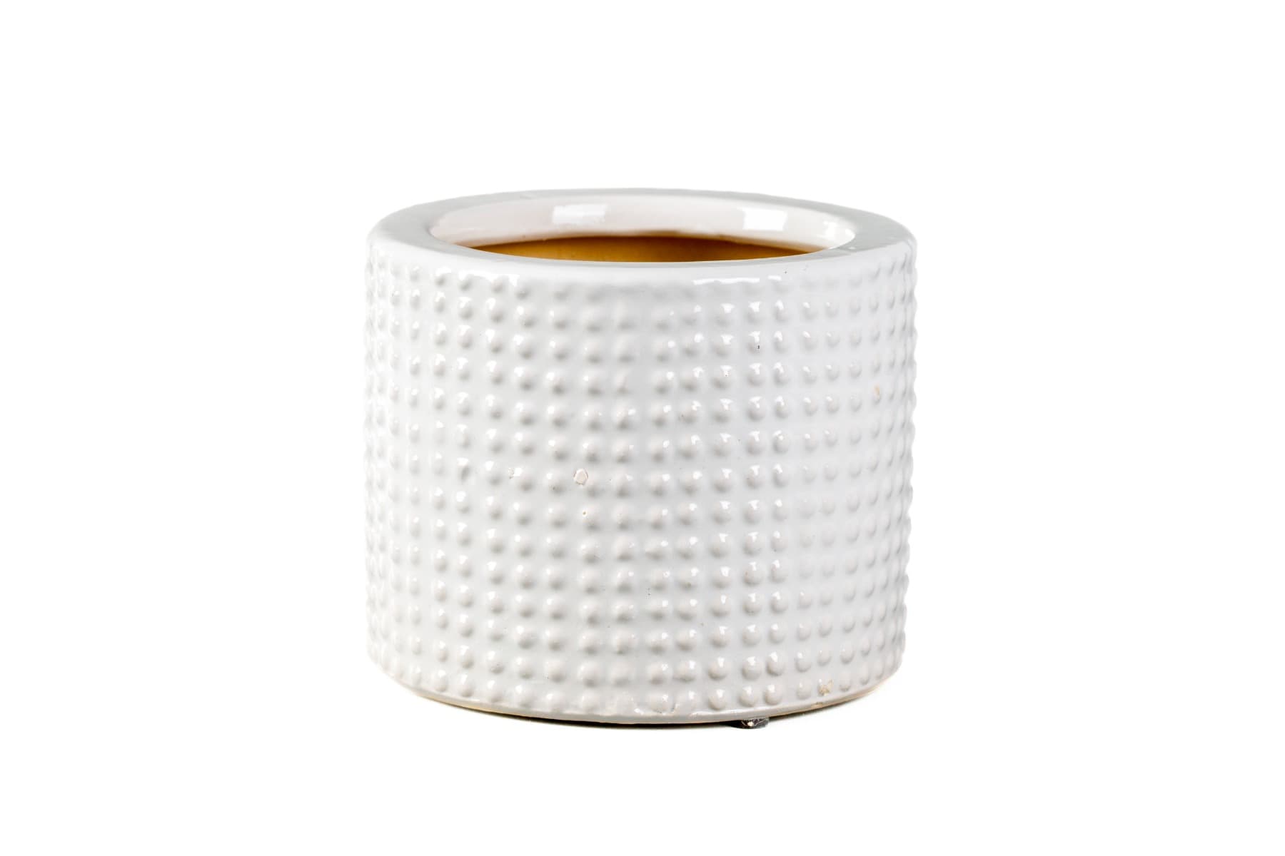 5.5" White Ceramic Cylinder Dimpled Planter