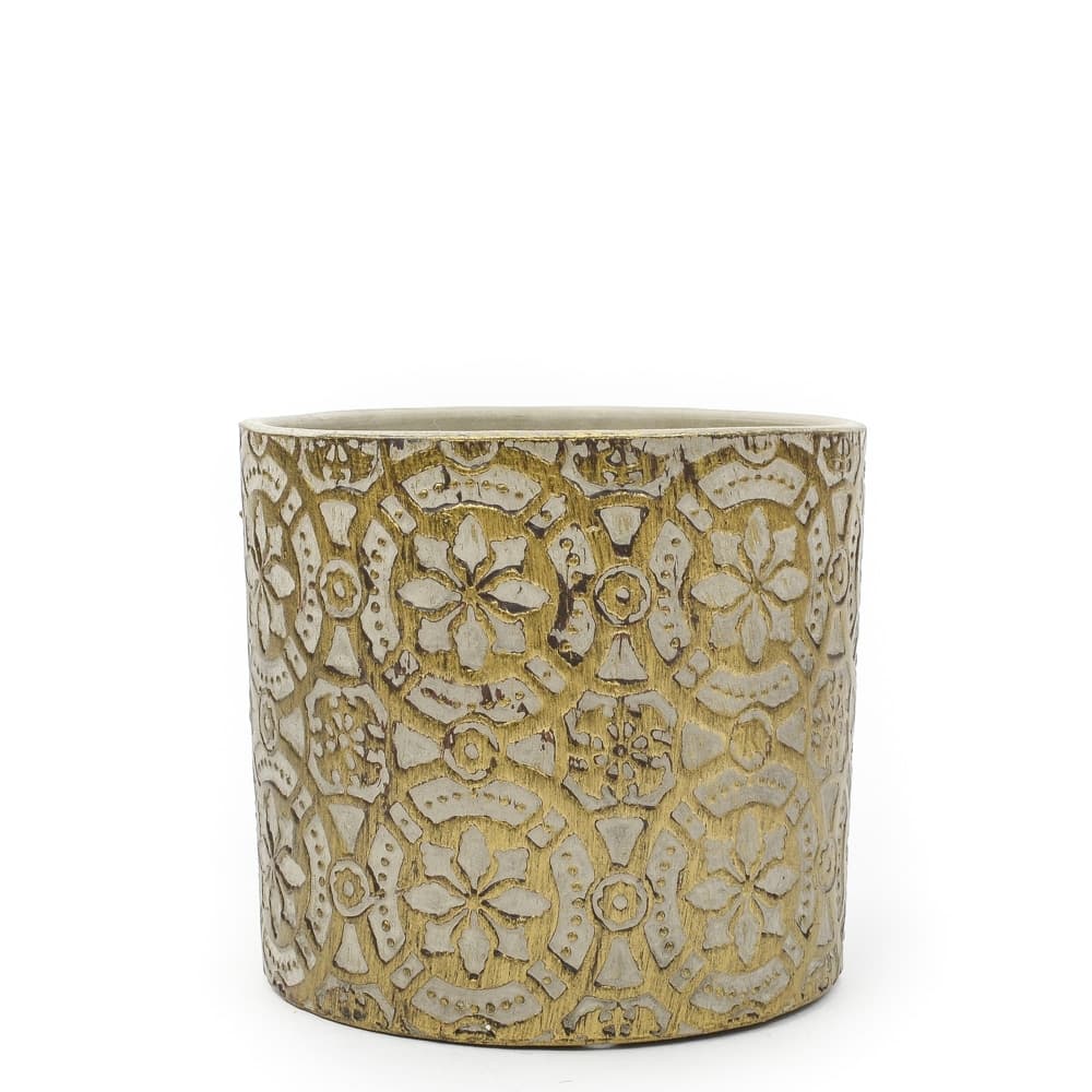 Embossed 4" Ceramic Cylinder Vase, Gold Wash