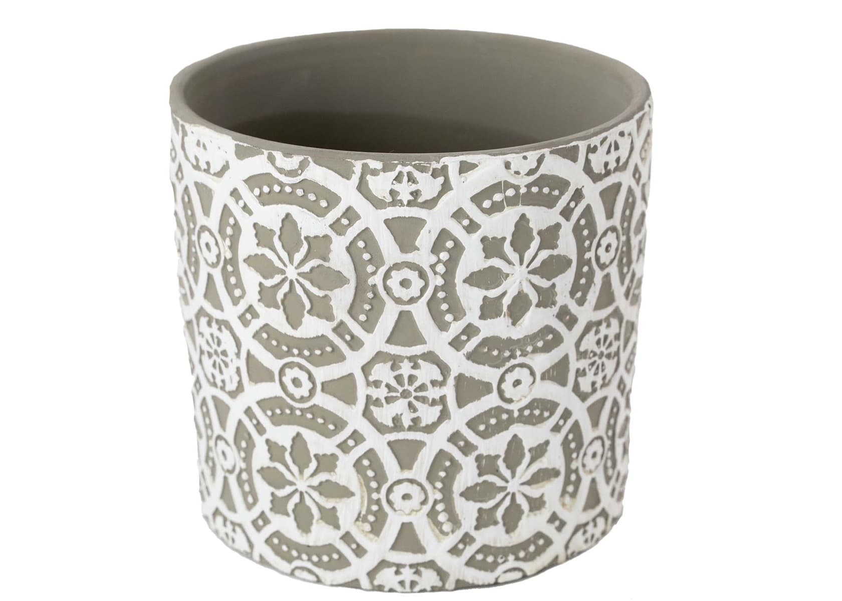 4 3/4" Embossed Gray  & White Cylinder Vase