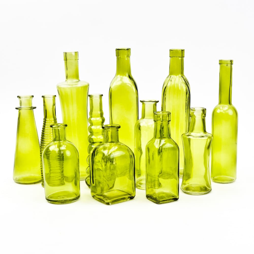 12 Piece Set Assorted Glass Bottles - Green