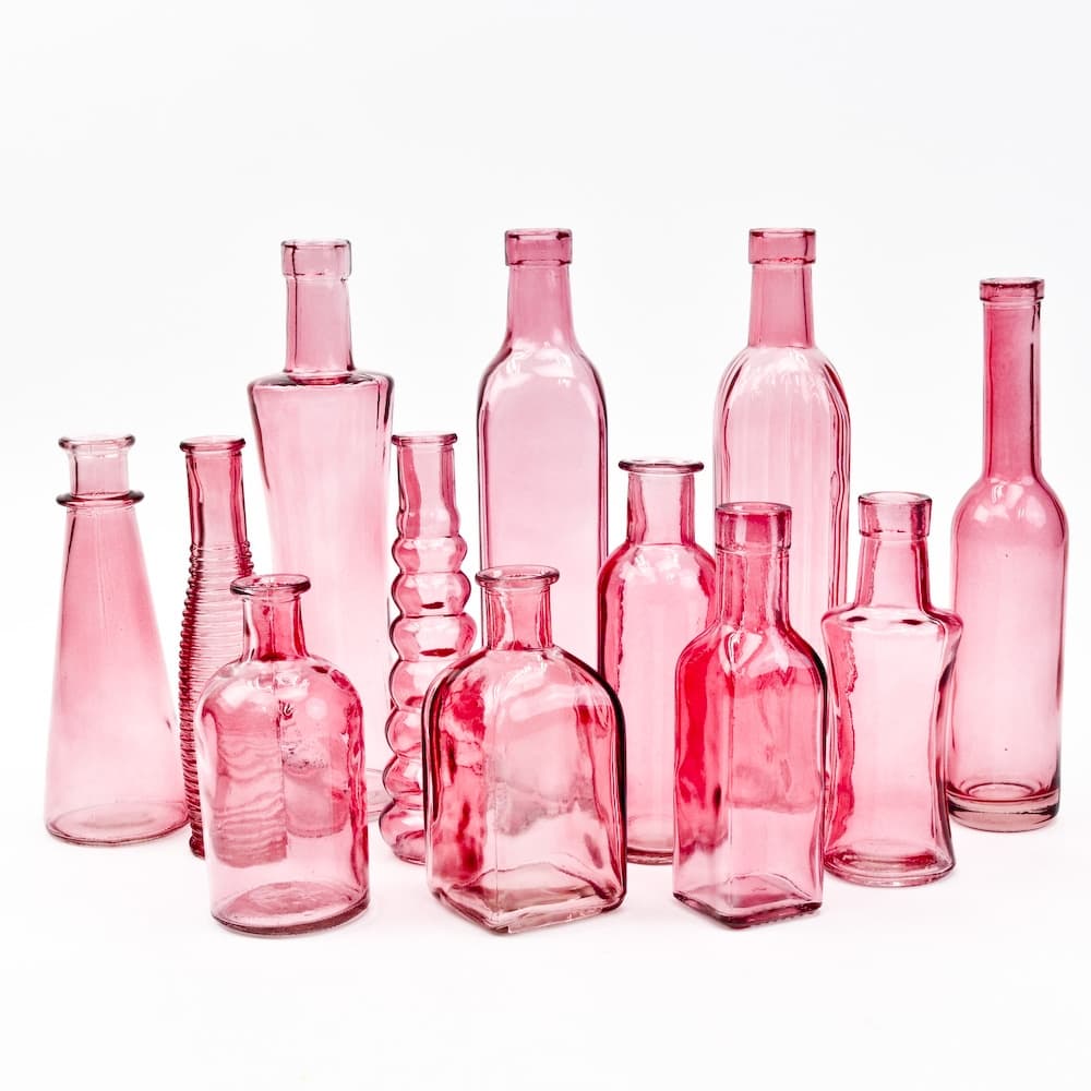 Assorted Pink Glass Bottles 12-Piece Set