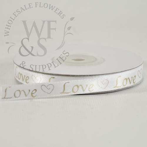 3/8" Golden Love White Ribbon 25 Yards