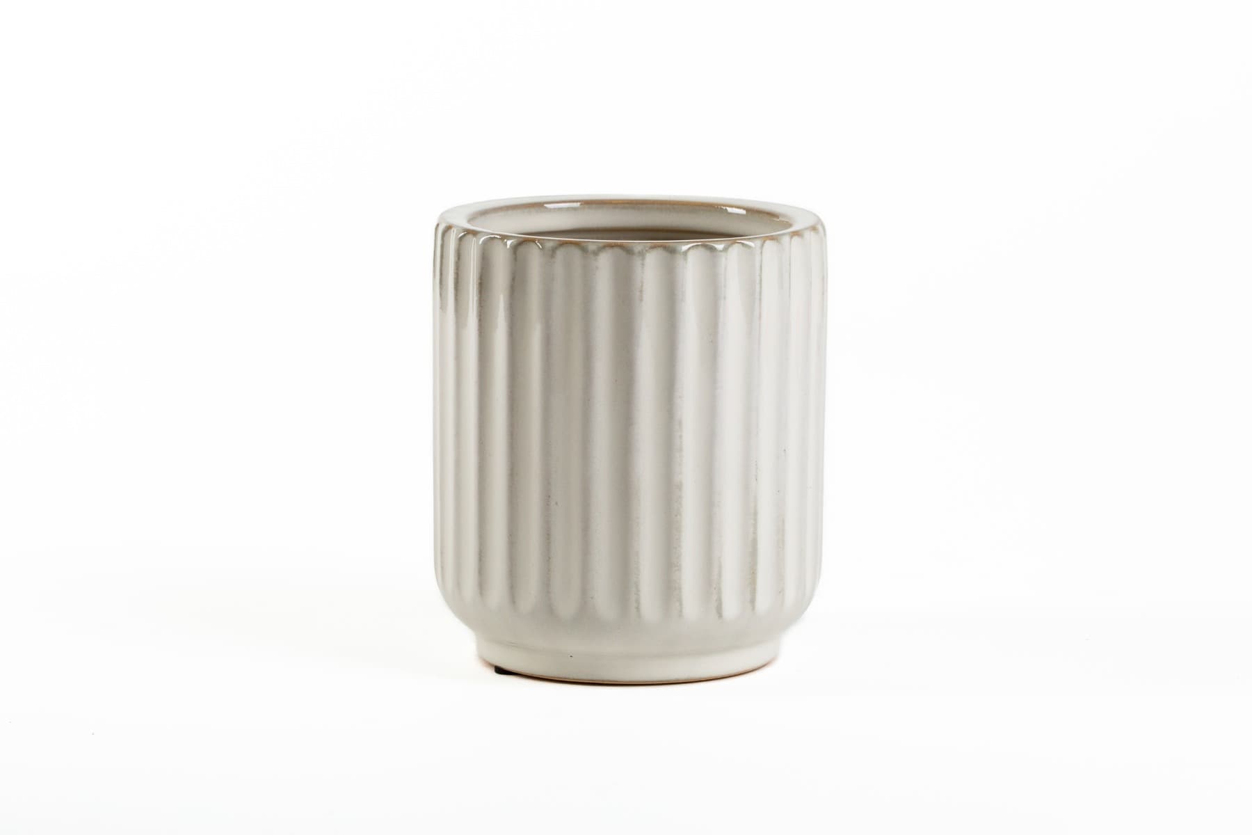 3" Cream Ribbed Ceramic Pot