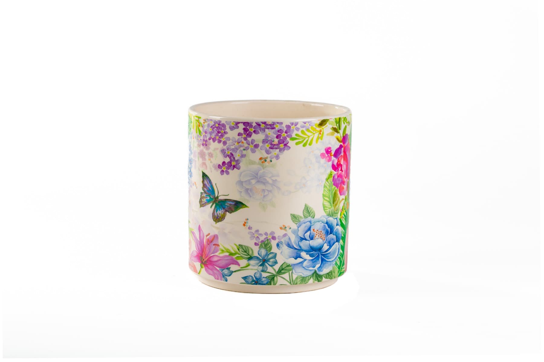 7"Floral Butterfly White Ceramic Cylinder