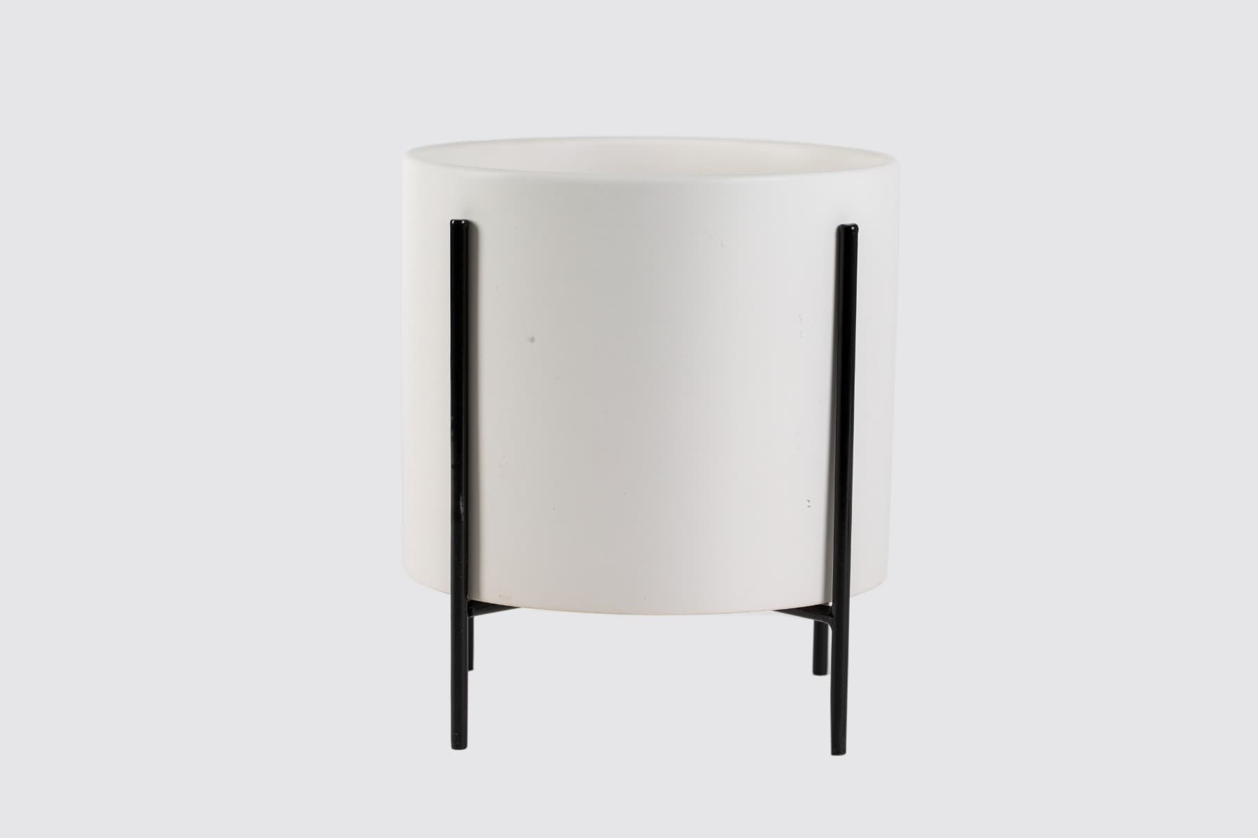 5.75" White Ceramic Cylinder w/ Black Metal Stand