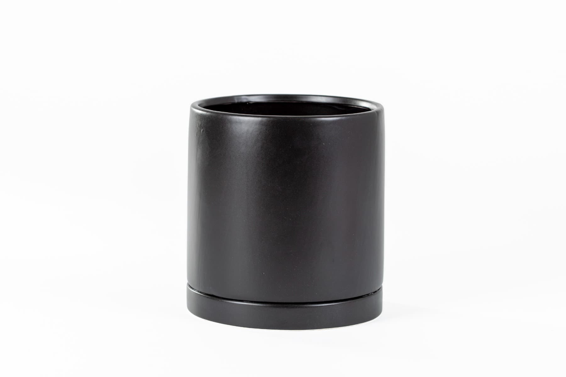 6 1/2 " Matte Black Ceramic Cylinder w/ Saucer