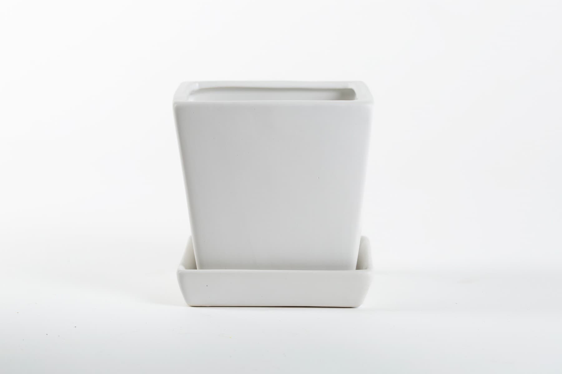 5" Matte White Tapered Cube  Ceramic w/ Saucer