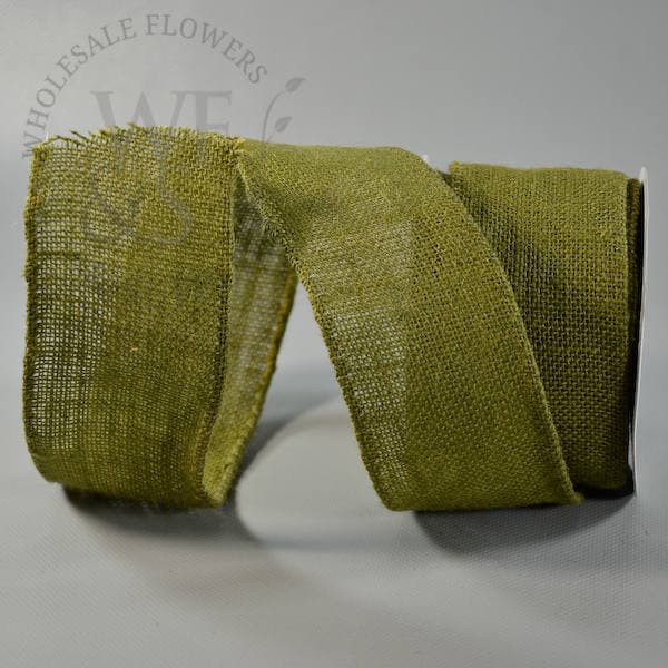 3" Wired moss green burlap ribbon  DISC