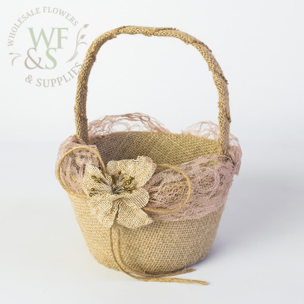 Vintage Burlap Girl Flower Basket