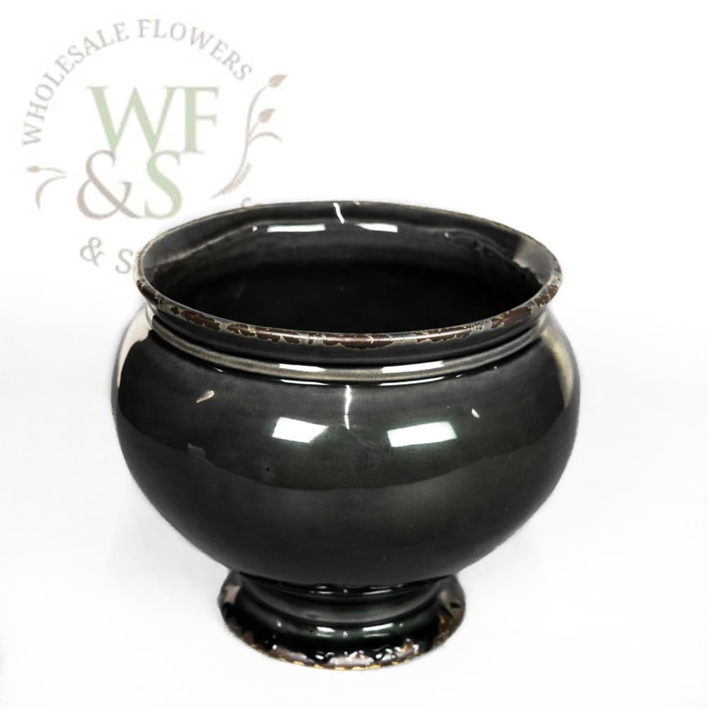 Ceramic Dark Green Jardiniere Pot - Small DISC