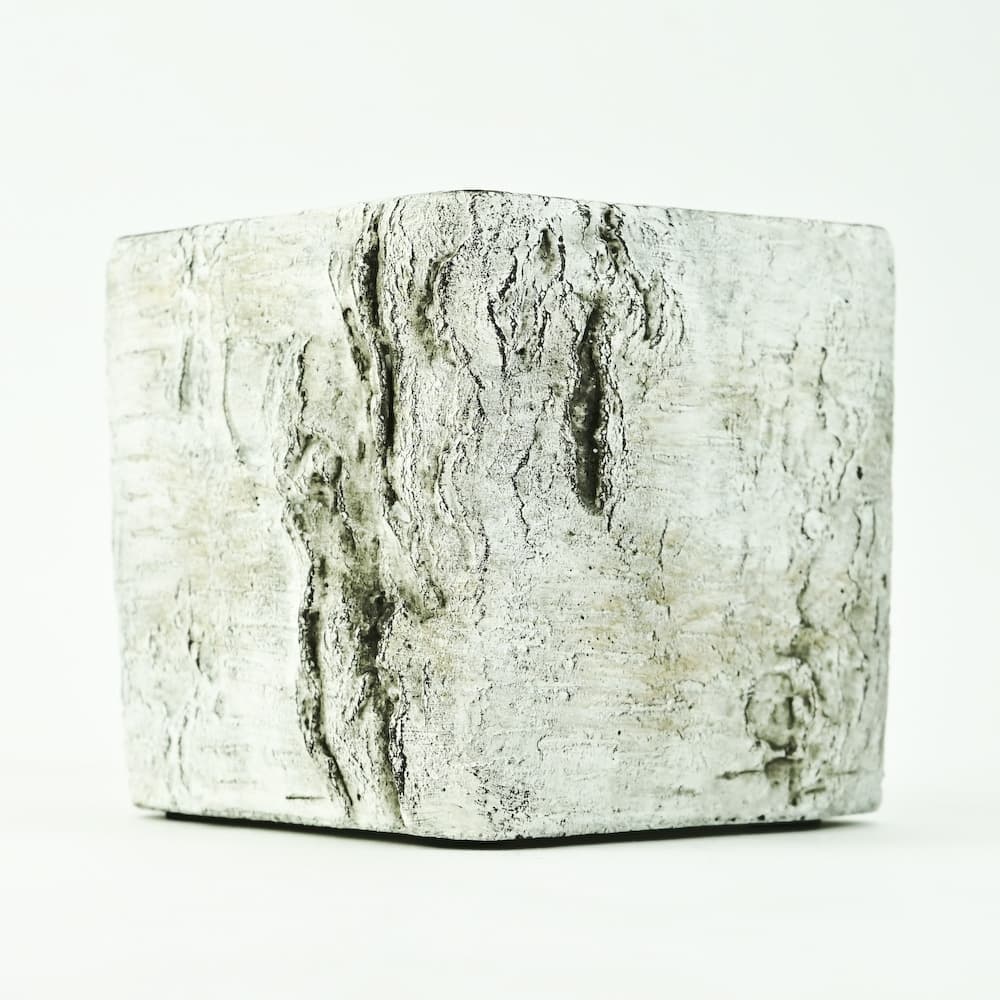Square Rustic Birch Bark Tree Trunk Concrete Flower Pot Vase Container