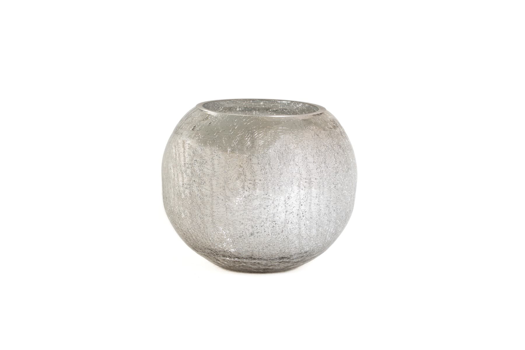 10" Silver Mercury Crackle Glass Bubble Bowl