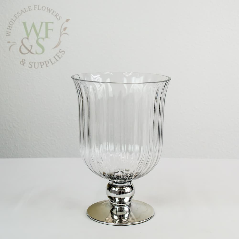 Flared Glass  Vase Hurricane Candle Holder with Metallic Base