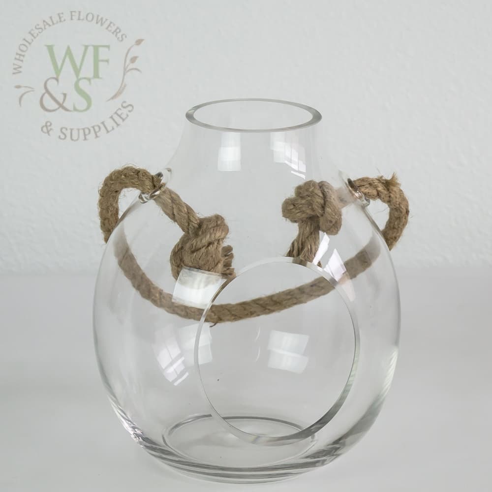 Terrarium Clear Glass Rope Hanger 9" H