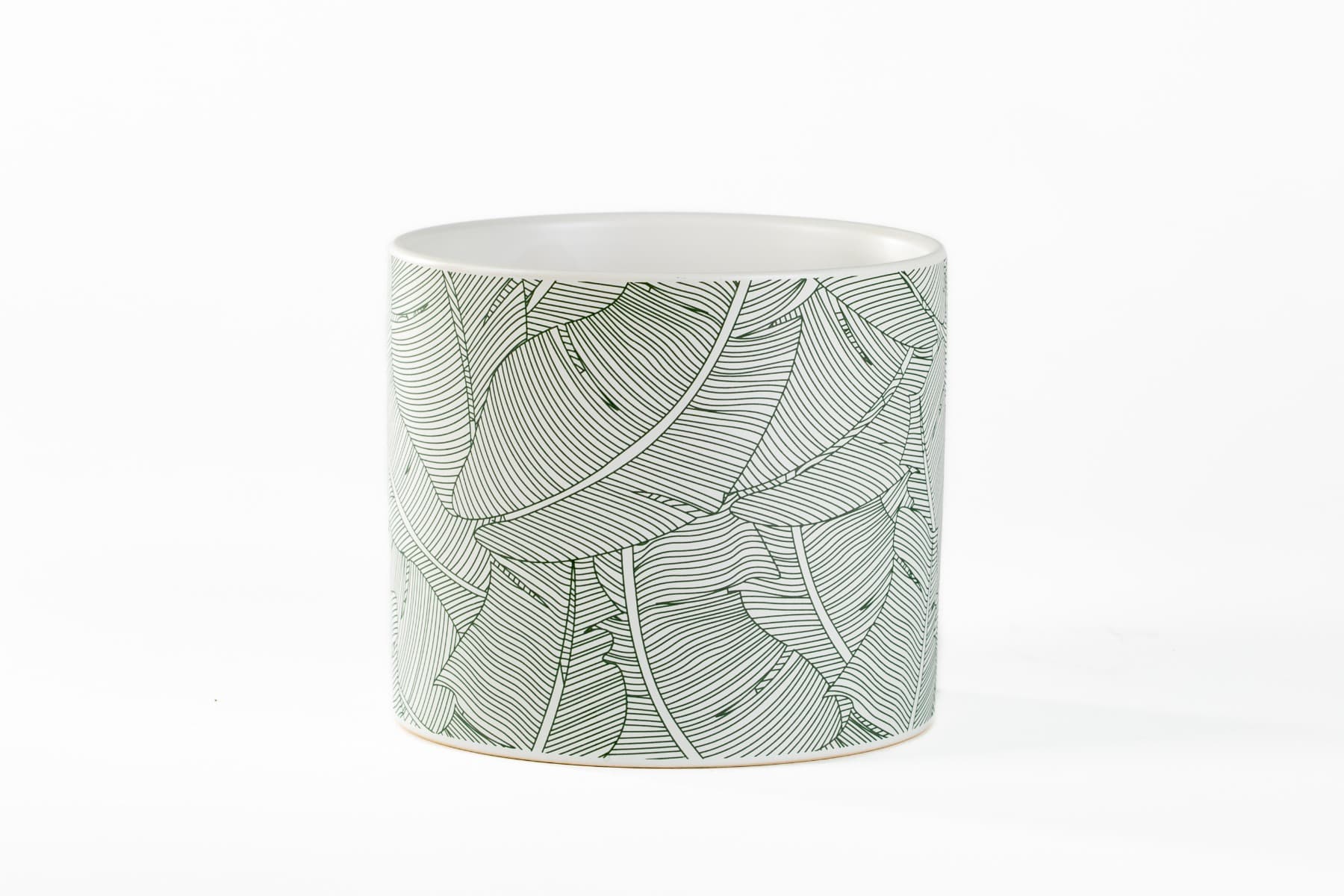 5 1/2"  Green Tropical Leaf  White Cylinder Ceramic