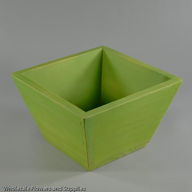 4" Grass Green Washed Wood Tapered Planter 
