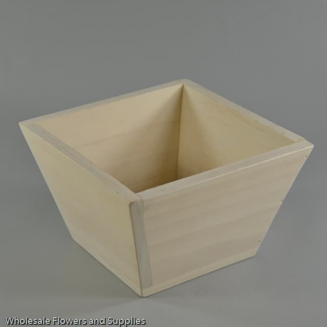4" White Washed Wood Tapered Planter 