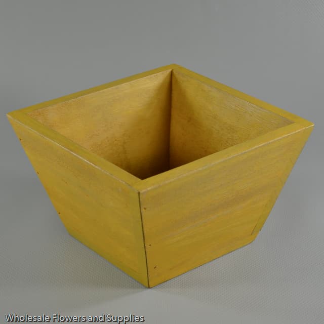 4" Yellow Washed Wood Tapered Planter 