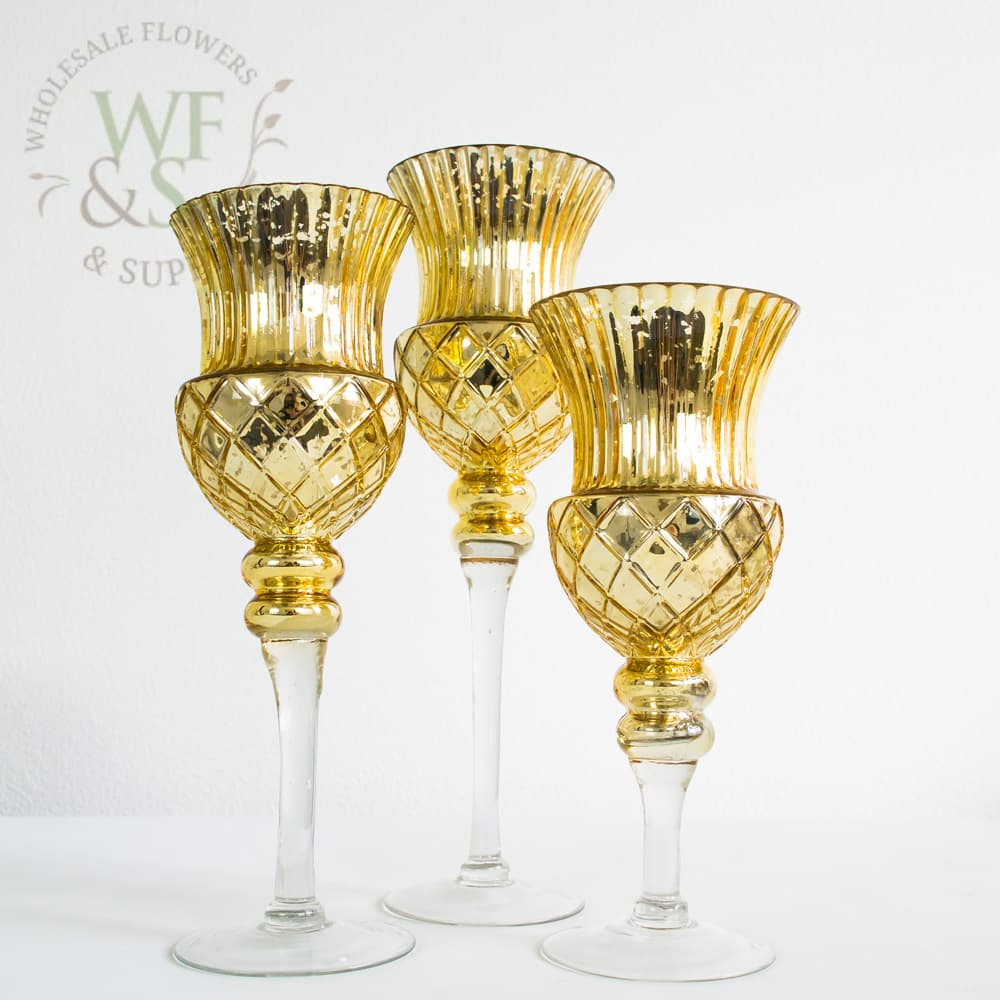 Set of 3 Gold Mercury Glass Vase Disc by Vendor