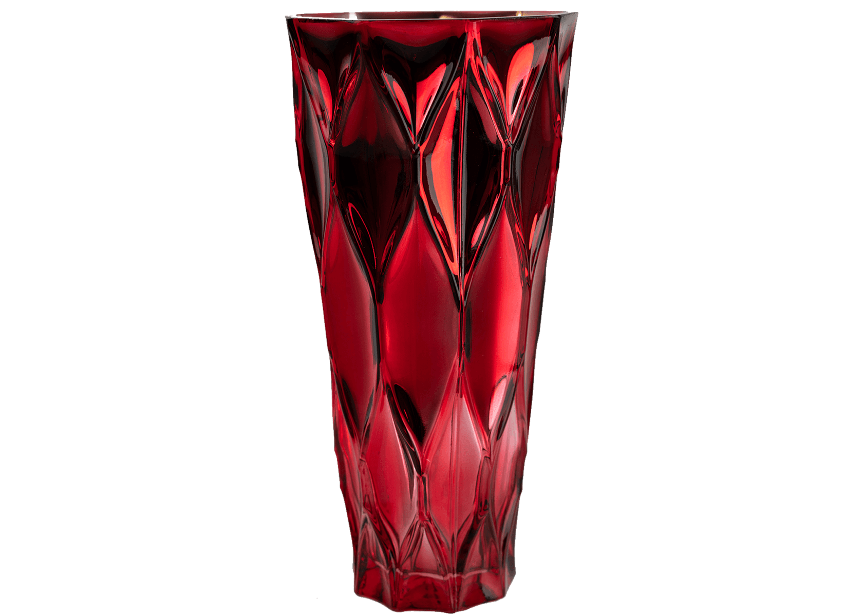 10" Red Tapered  Faceted Vase