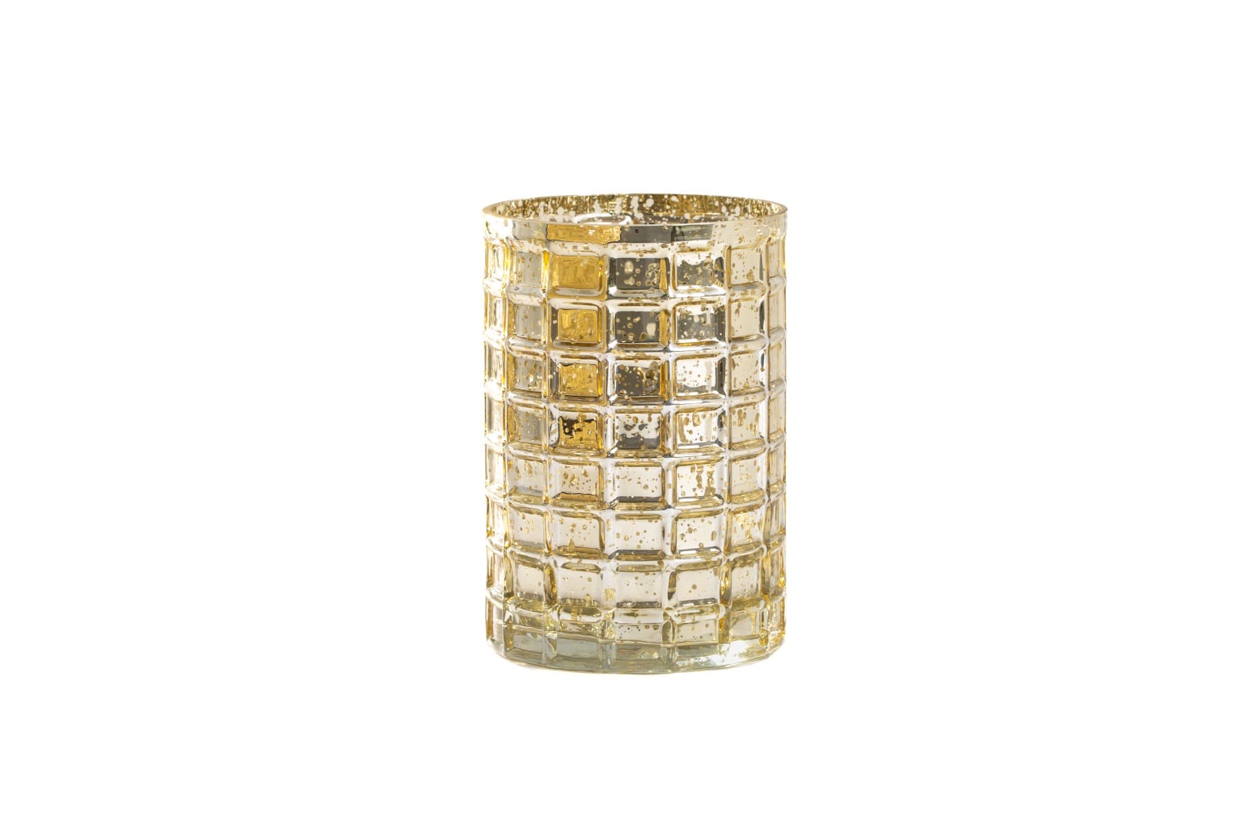 7 1/8" Champagne Gold Mercury Mosaic Glass Cylinder Vase