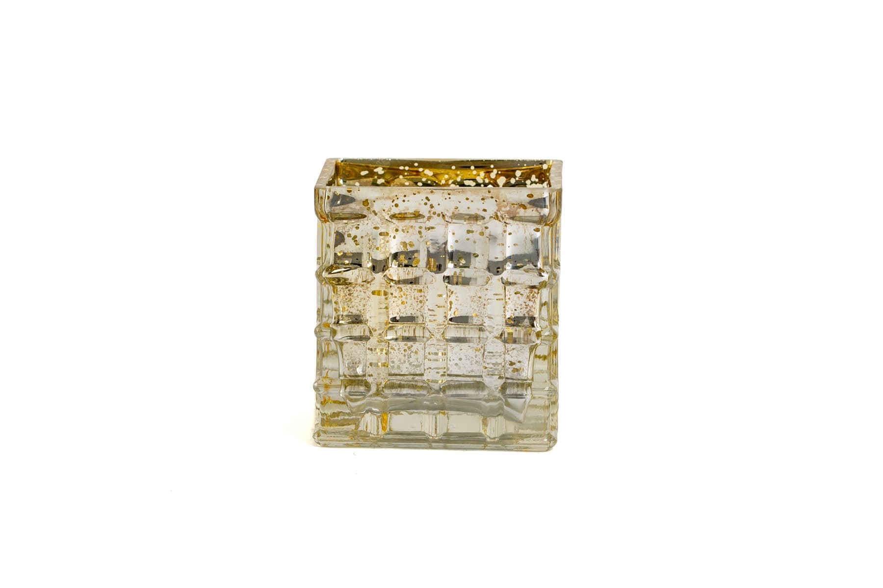 3 7/8" Champagne Gold Mercury Mosaic Glass Cube Vase