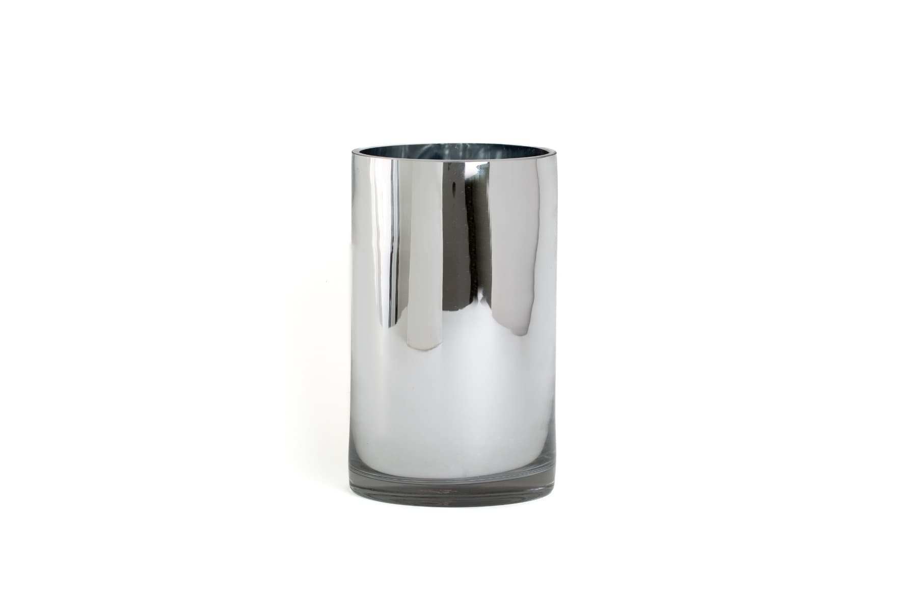 8" Reflective Silver Cylinder Glass Vase