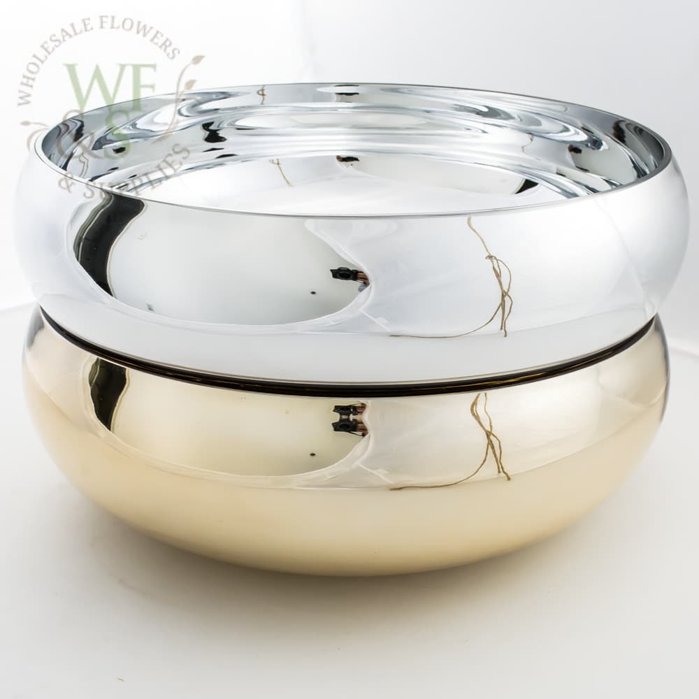Gold and Silver  Mirrored Metallic Glass Low Bowl Vase