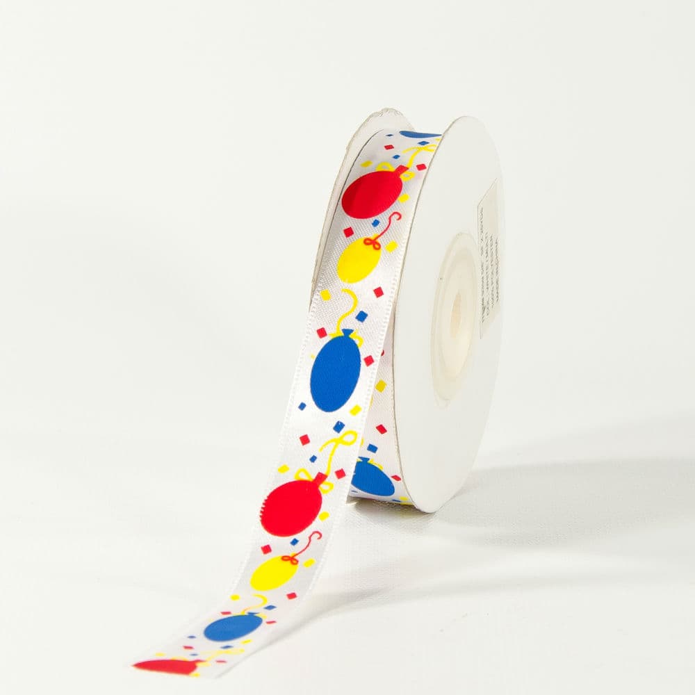 5/8" Wide Polyester Birthday Ribbon Collection White/Multi Balloons