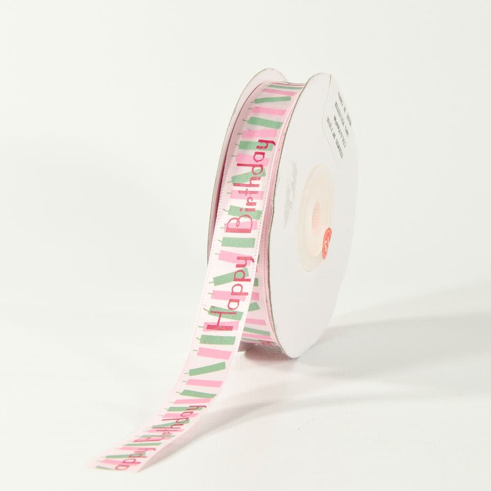 5/8" Wide Polyester Birthday Ribbon Collection Pink/Candles/H-BDay