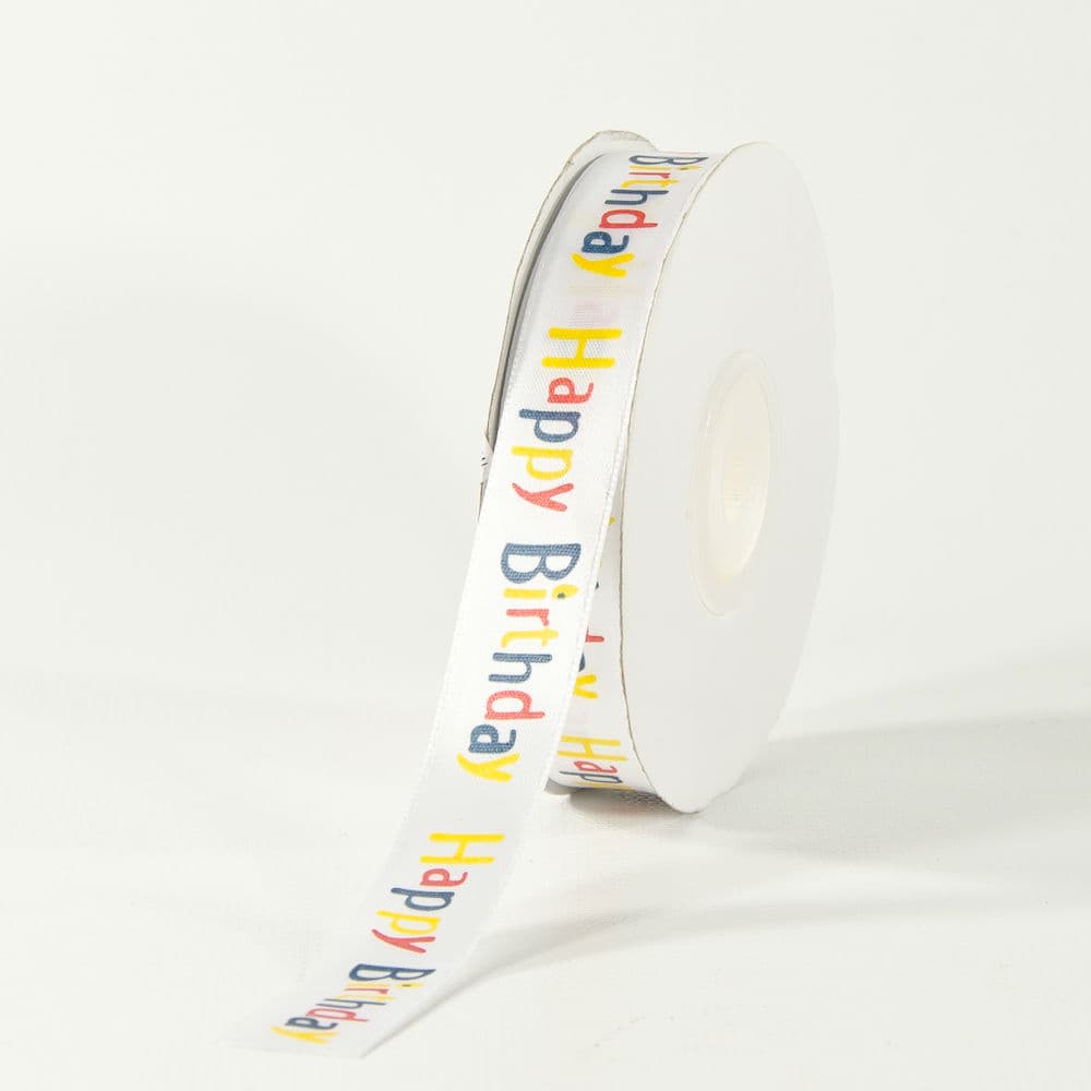 5/8" Wide Polyester Birthday Ribbon Collection White/Multicolor/H-BDay