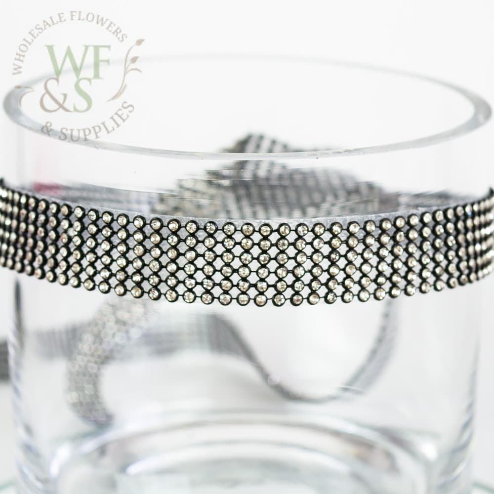 Black Faux Diamond Decorative Rhinestone Ribbon 0.8" 2YDS