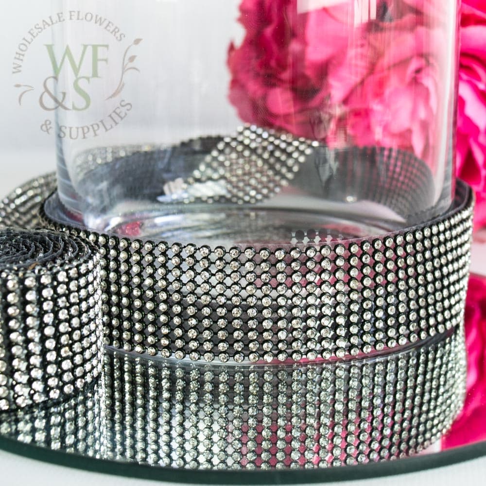 Black Faux Diamond Decorative Rhinestone Ribbon 1.2"  2YDS